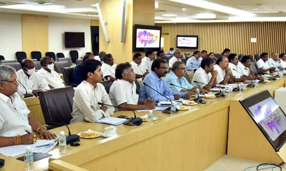 Senior officers (right) conducting AP Civil Services Joint Staff Council meeting at the Secretariat at Velagapudi on Friday