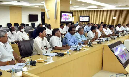 Senior officers (right) conducting AP Civil Services Joint Staff Council meeting at the Secretariat at Velagapudi on Friday