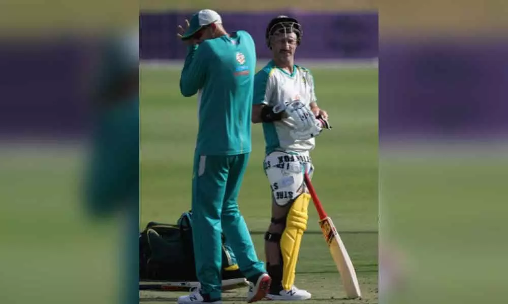 Australian batsman Matthew Wade prepares during a training session, ahead of their Sundays Twenty20 World Cup final match with New Zealand, in Dubai, UAE on Saturday