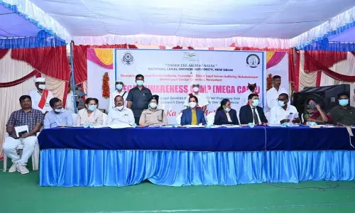 Mahabubnagar Senior Judge S Premawathi,  Narayanpt SP Chetana and others during the judicial services awareness progamme in Narayanpet on Saturday