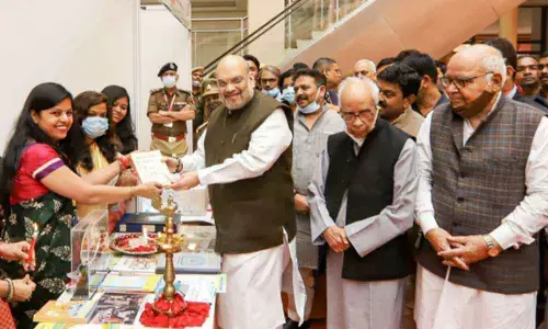 Union Home and Cooperation Minister Amit Shah at the inauguration of the two-day All India Official Language Conference, in Varanasi on Saturday