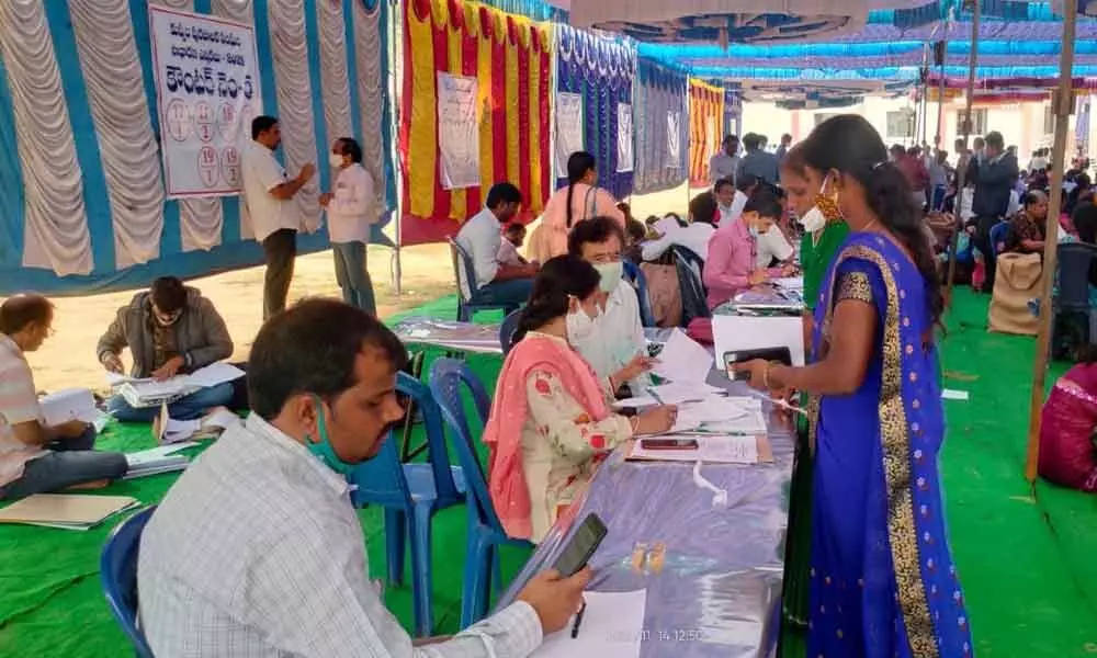 Staff collecting polling material in Kuppam on Sunday