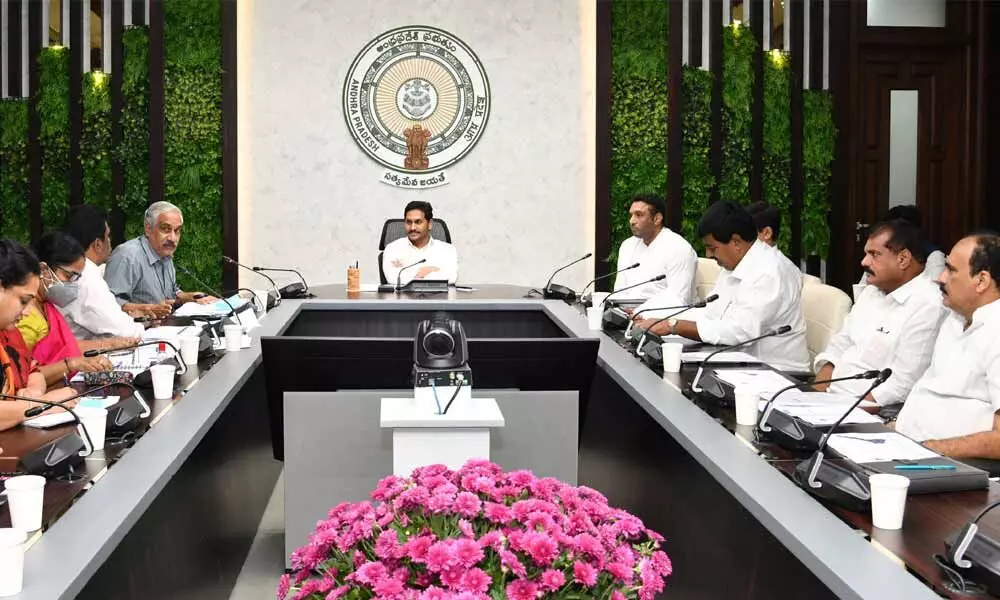Chief Minister Y S Jagan Mohan Reddy presiding over the State Investment Promotion Board meeting at his camp office in Tadepalli on Tuesday
