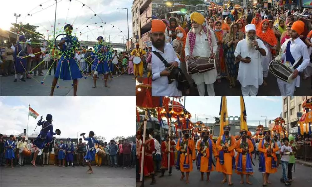 Sikh youth display Gatka skills  during Nagar Keertan in city