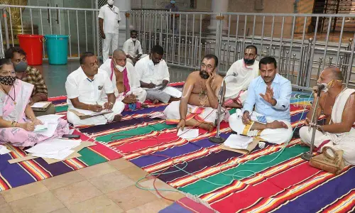TTD Joint Executive Officer Veerabrahmam holding a meeting with officials on the conduct of Sri Padmavathi Ammavari Karthika Brahmotsavams, at Tiruchanoor on Tuesday