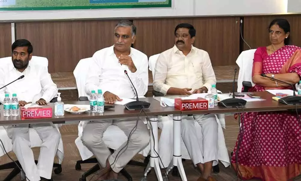 Minister for Finance and Health T Harish Rao with other TRS leaders