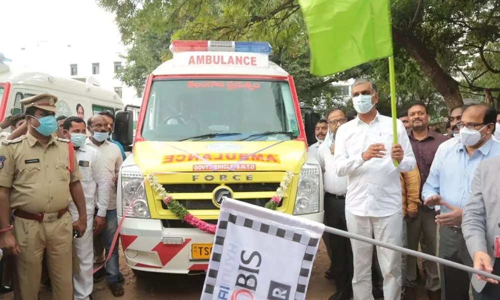 Health and Finance Minister T Harish Rao launches four ambulances