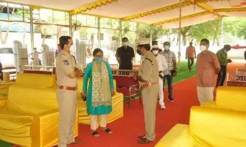 Collector Sikta Patnaik holding a meeting with officials in Adilabad on Friday