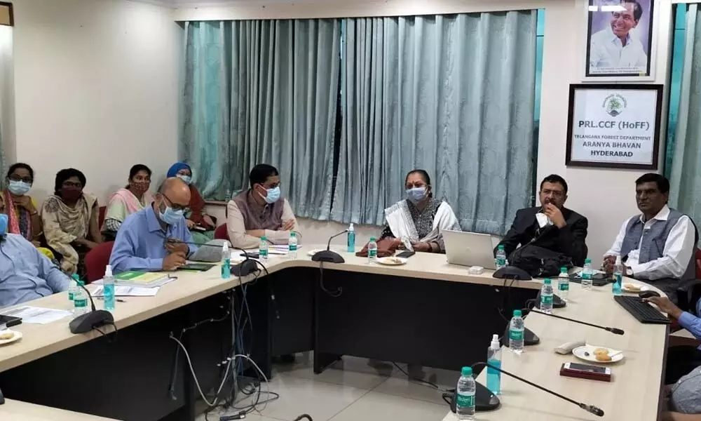 Director General of Forest Survey of India, Dehradun, Anoop Singh at a meeting with senior State forest officials at Aranya Bhavan in Hyderabad on Saturday
