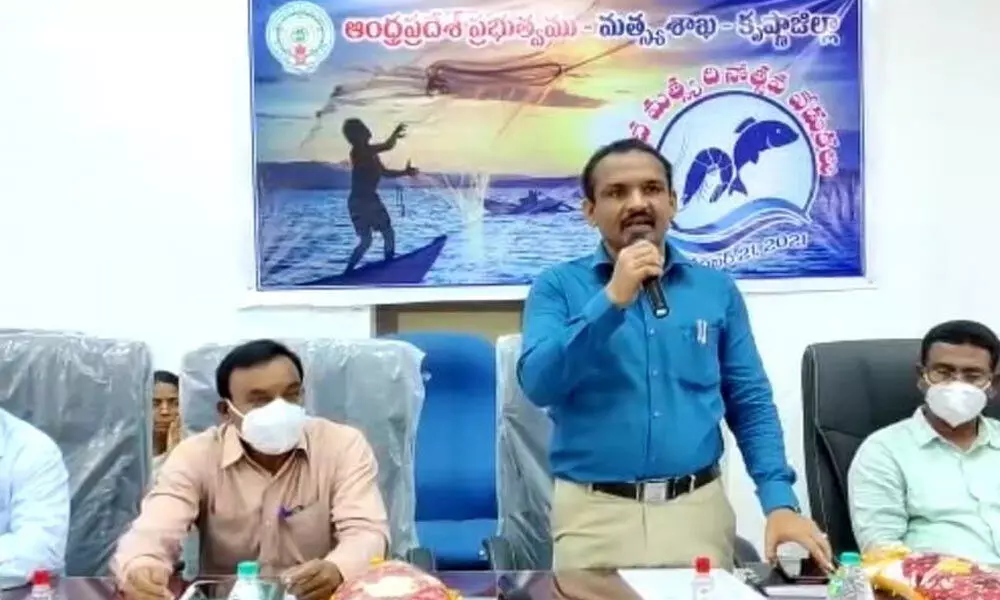 RDO N Khajavali addressing fishermen in Machilipatnam on Sunday