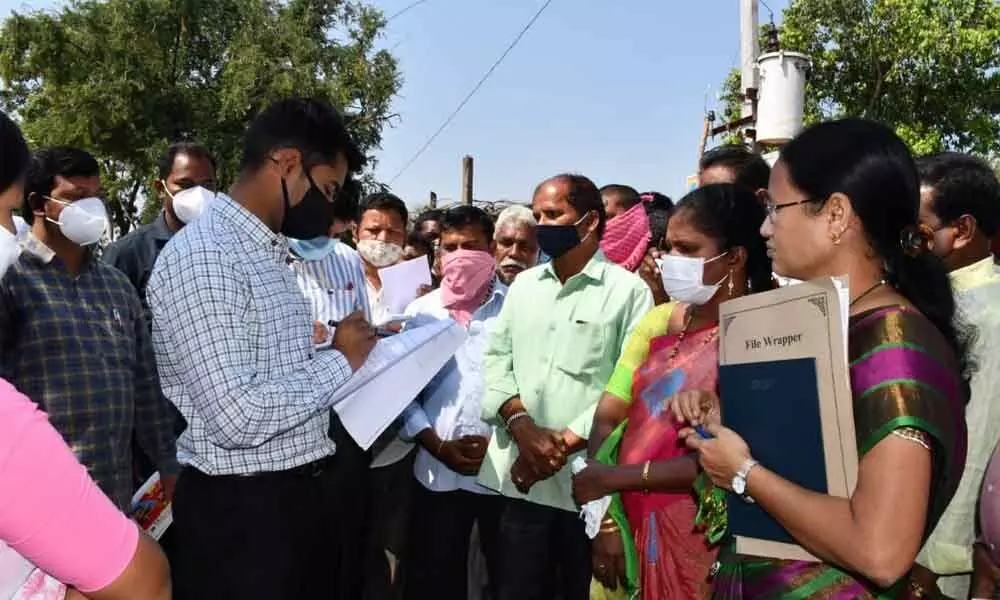 District Collector D Anudeep receiving the applications for Podu lands from the tribal farmers at Yellandhu ( File Photo)