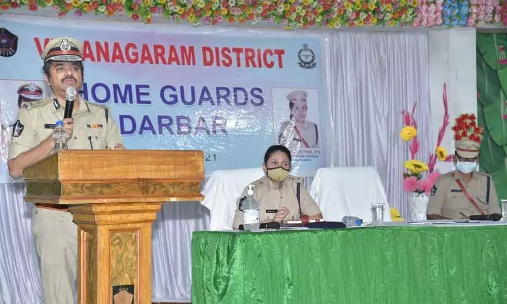 ADGP Shankhabrata Bagchi addressing the gathering in Vizianagaram on Monday