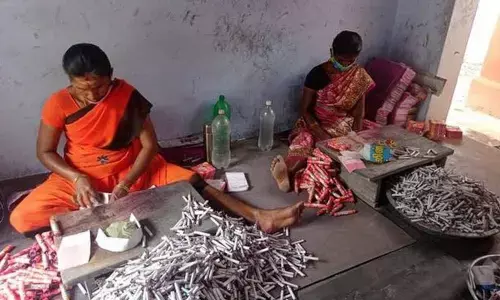 Workers invovled in fireworks manufacturing after 35 days of lockdown in Sivakasi, Tamil Nadu, in November, 2021