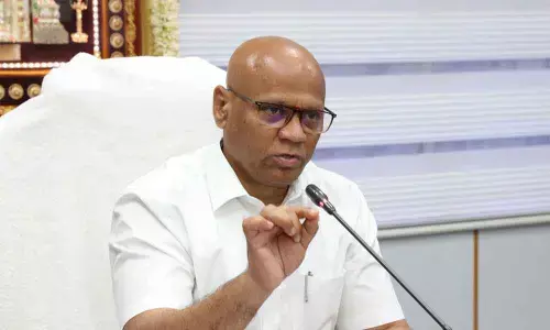 Addl EO A V Dharma Reddy addressing the media at Annamaiah Bhavan at Tirumala on Monday