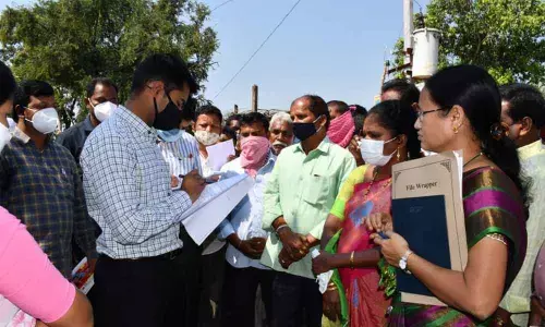District Collector D Anudeep receiving the applications for Podu lands from the tribal farmers at Yellandhu ( File Photo)