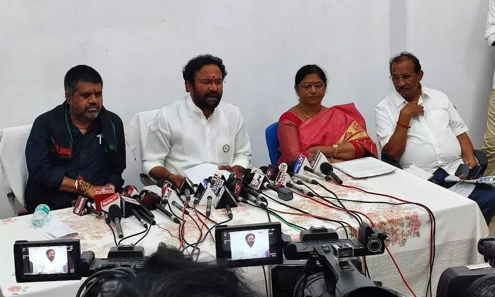 Union Minister for Tourism and Culture G Kishan Reddy speaking to the media in Visakhapatnam on Tuesday
