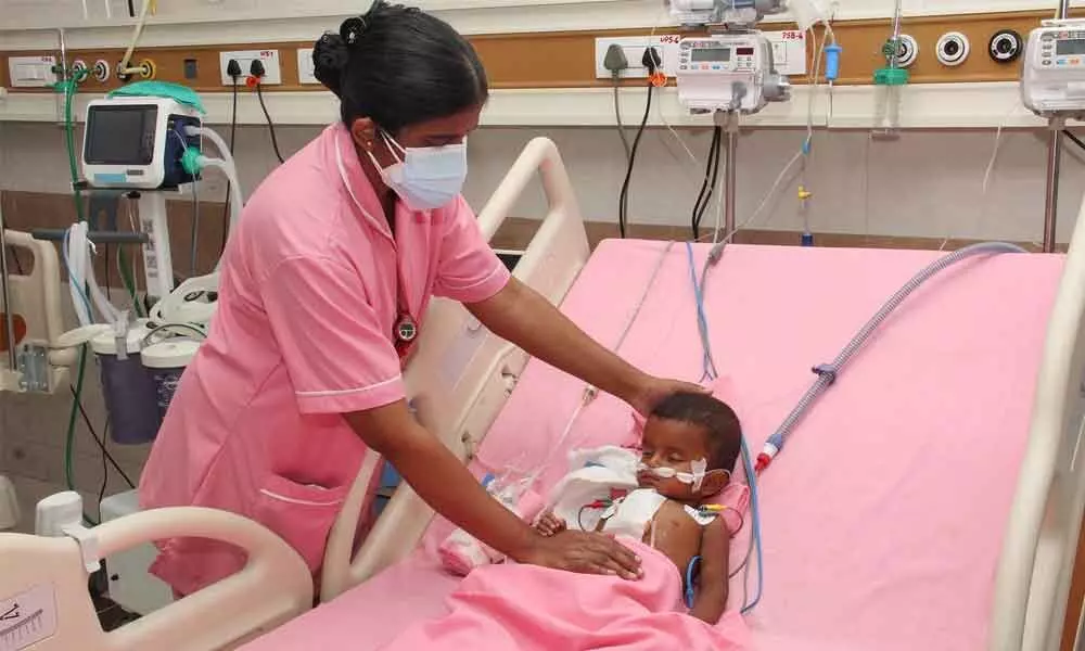 Harshith of Chittoor district recovering at TTD run Sri Padmavathi Children Hospital after a heart surgery
