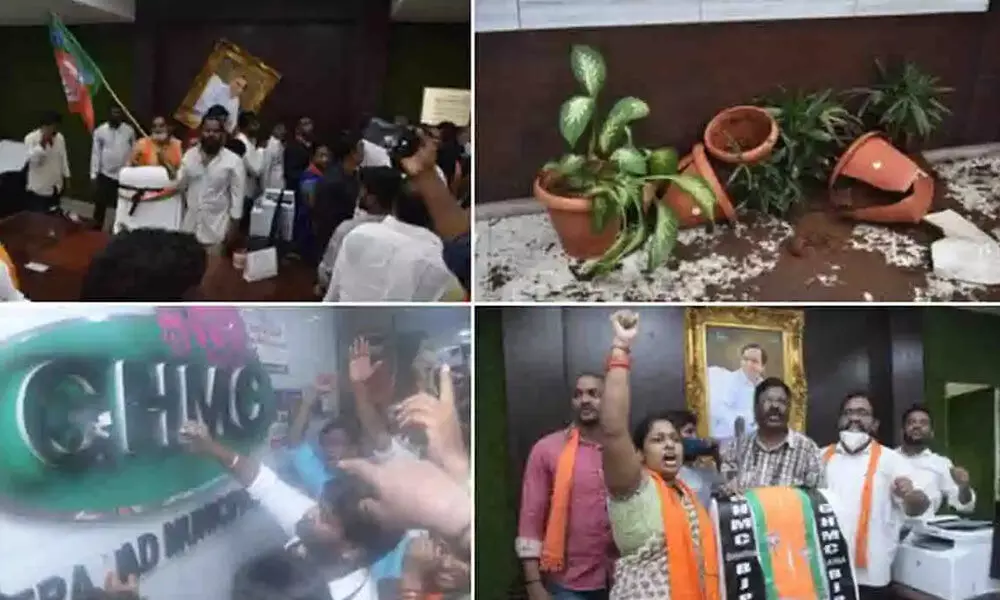 Hyderabad: 10 BJP corporators booked for vandalising GHMC office