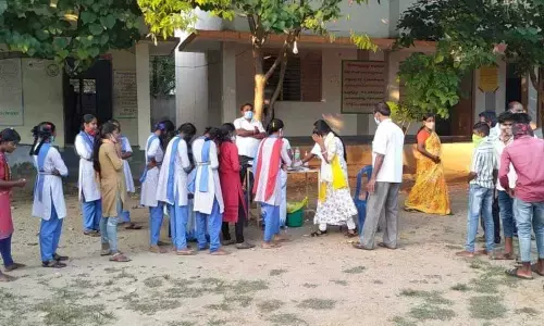 Health staff conducting Covid tests in the school in Chintakani on Wednesday