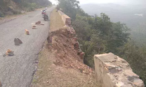 Some part of road stretch between Porumamilla- Seetharamapuram washed away due to recent rains.