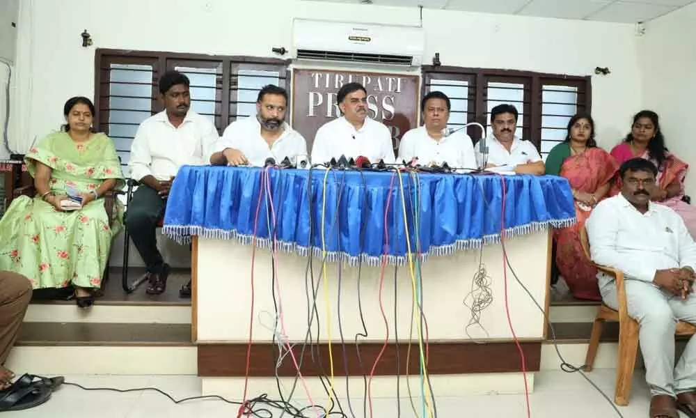 Jana Sena PAC Chairman Nadendla Manohar speaking to the media in Tirupati on Thursday