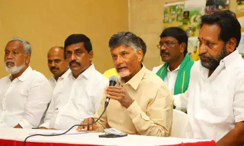 TDP national president N Chandrababu Naidu addressing the media in Renigunta on Thursday