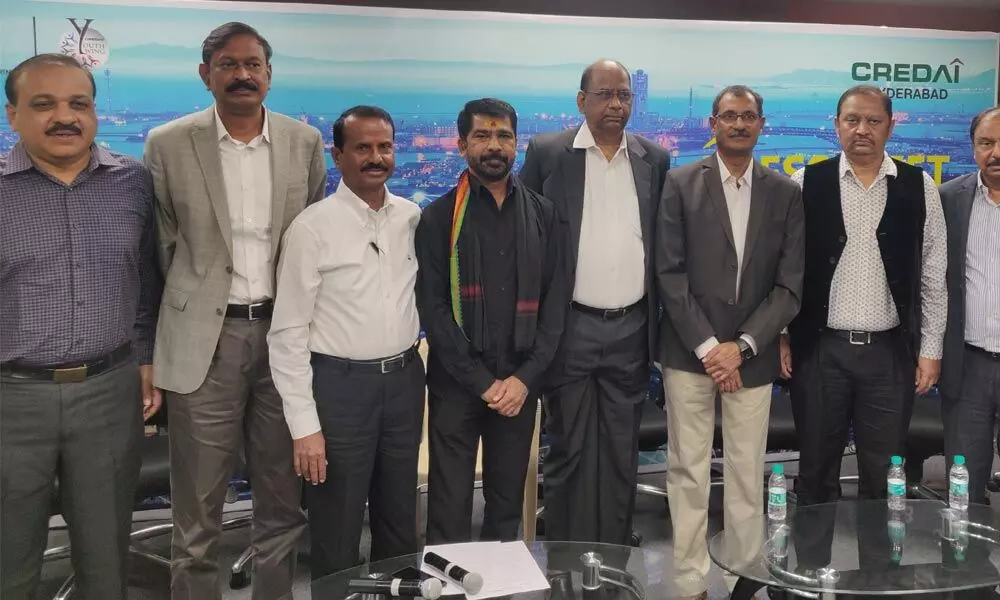 Key members of real estate developers associations CREDAI, TREDA, TBF and TDA during the first campaign in Hyderabad on Friday