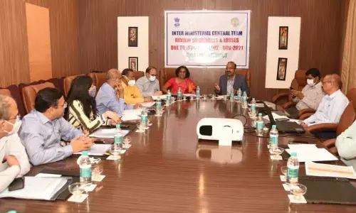 State Government Principal Secretary V Usha Rani explaining  the flood damage to the members of the Central team in Tirupati on Saturday