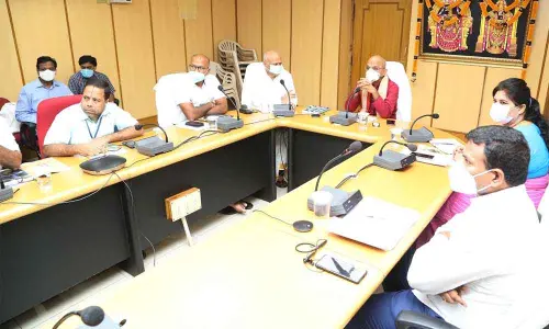 TTD EO K S Jawahar Reddy addressing officials at a meeting in Tirupati on Sunday