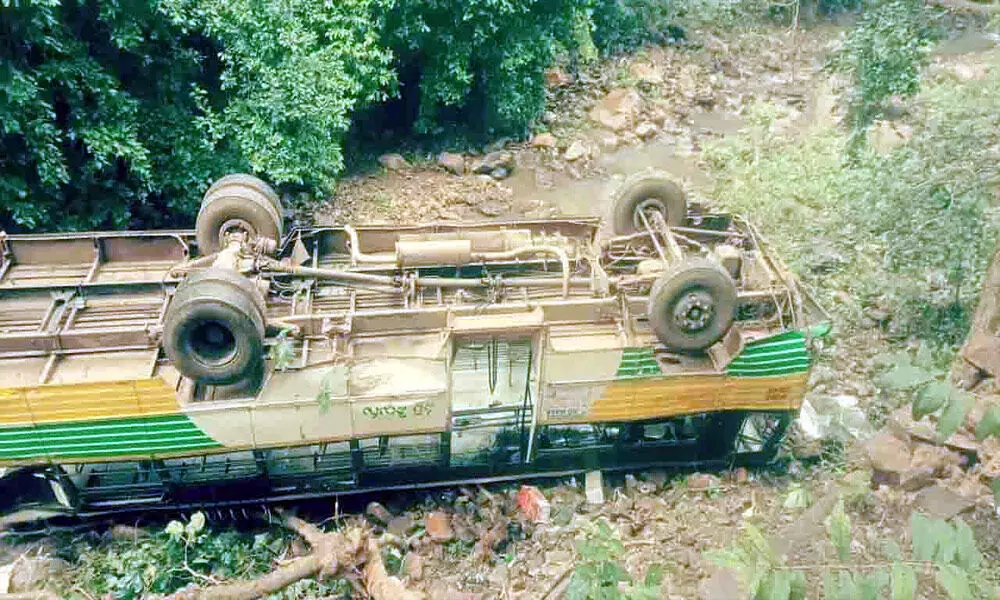 Ten injured as the RTC bus falls into a valley at Ahobilam in Kurnool