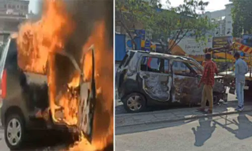Moving car catches fire on flyover in Secunderabad, none hurt