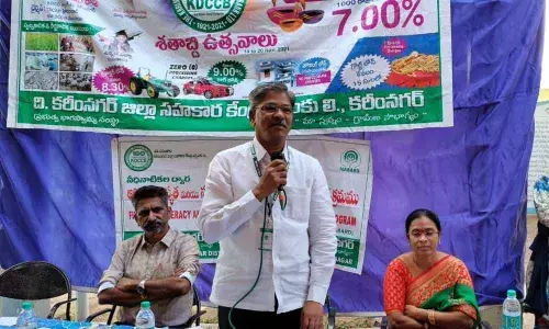 DCCB chief executive officer N Satyanarayana Rao addressing the media in Karimnagar on Tuesday