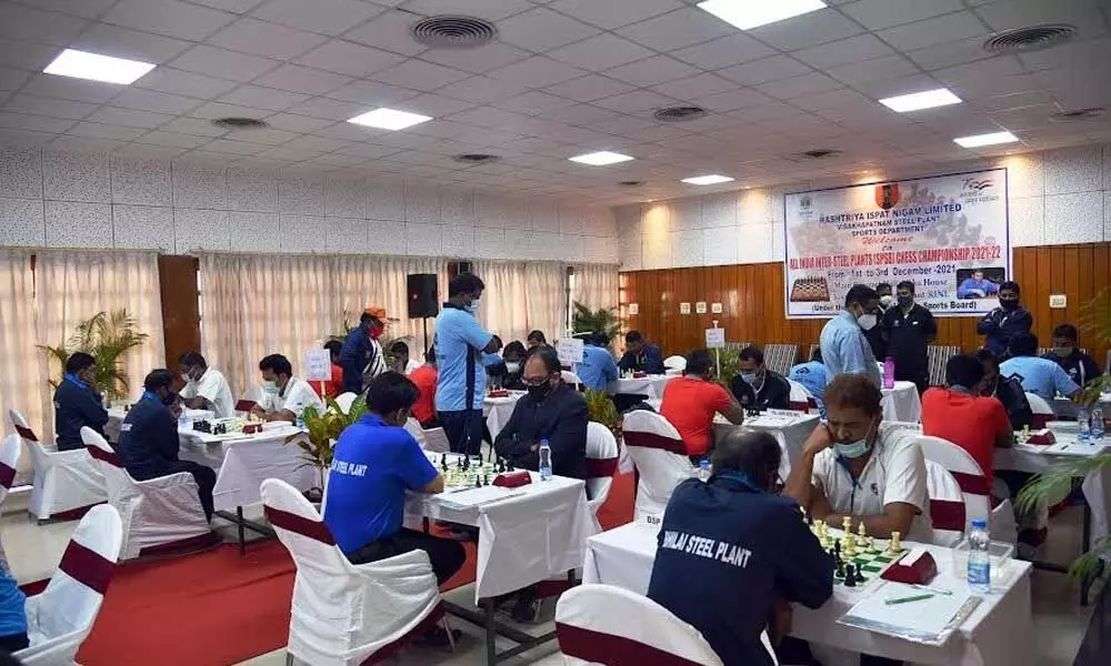 Participants at the All-India Inter Steel Chess Championship 2021-22 that began in Visakhapatnam on Wednesday