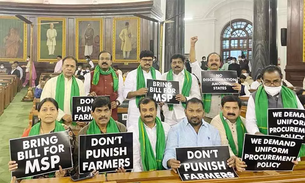 TRS MPs protest in the Lok Sabha on Wednesday
