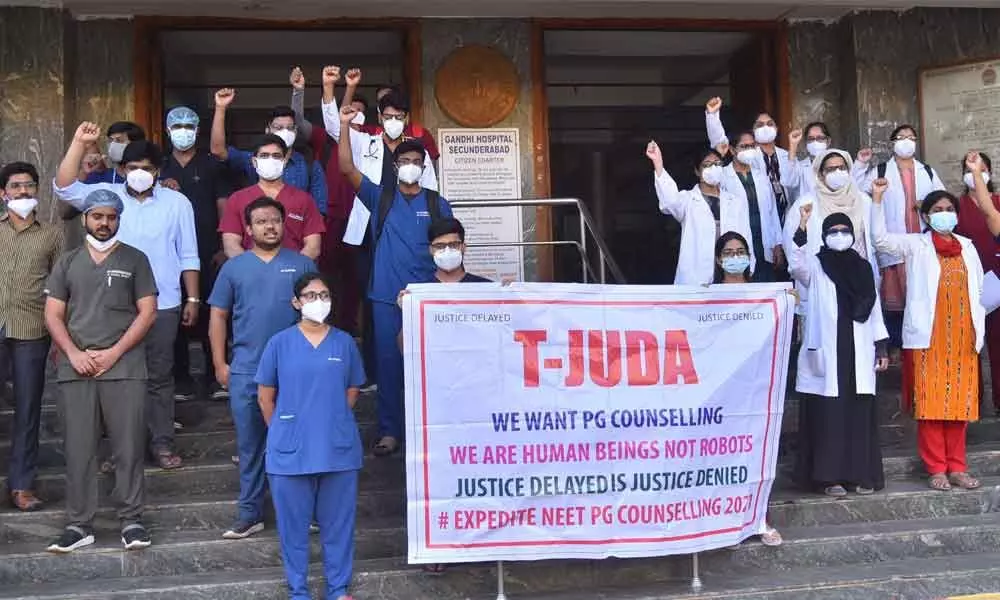 Junior doctors’ protest hits OP services at Gandhi Hospital