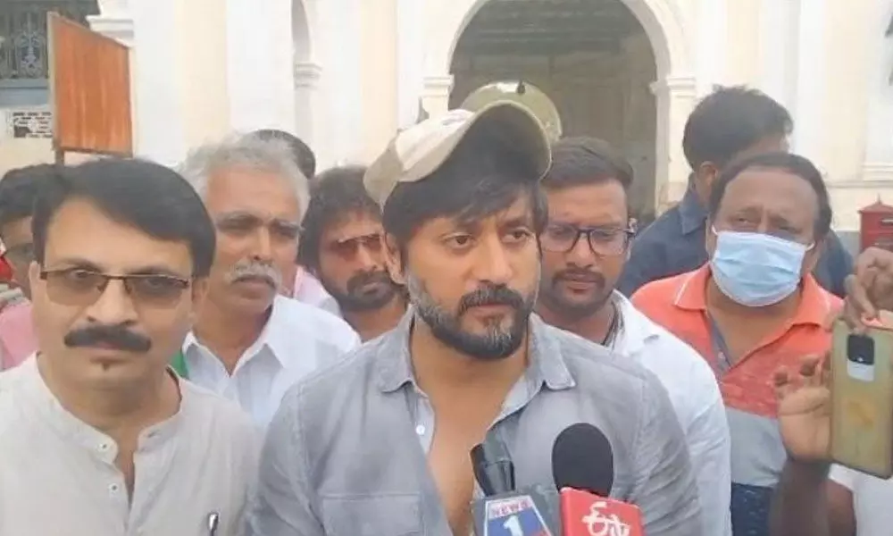 Actor Chetan speaks to reporters after meeting the Mysuru Deputy Commissioner on Thursday  demanding probe into firing on alleged sandalwood thief by forest officials