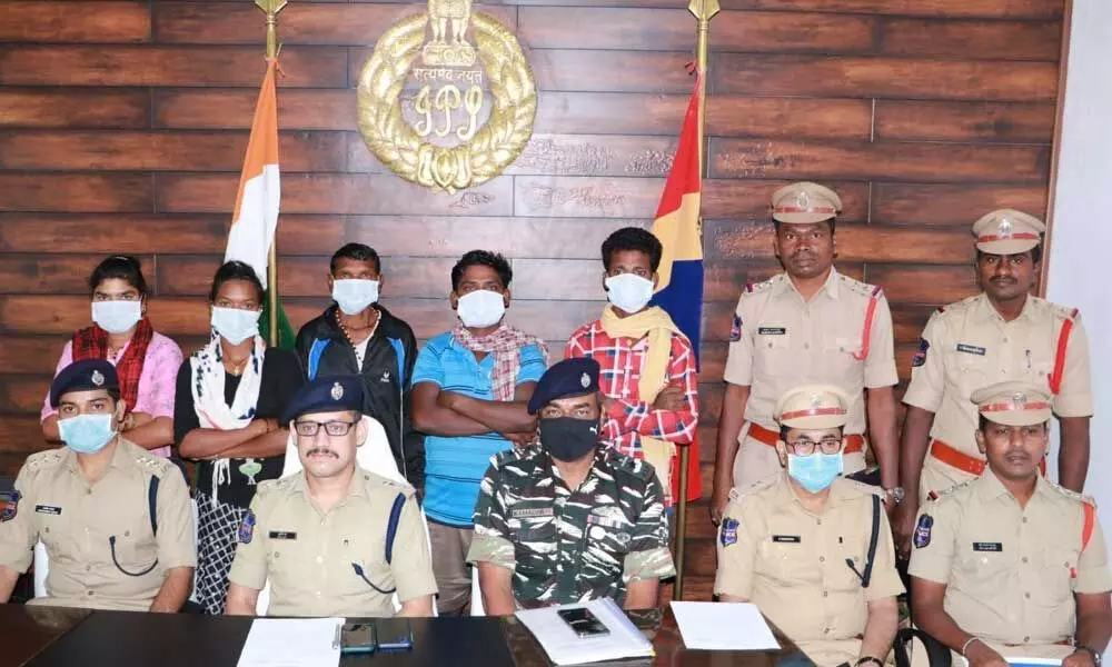 District SP Sunil Dutt briefing the media on the surrender of Maoists at his office in Kothagudem on Thursday