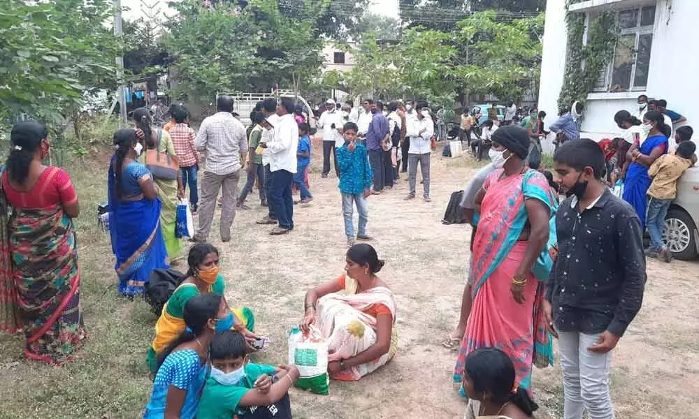 Students and their parents at a Gurukul schools in the erstwhile Karimnagar district