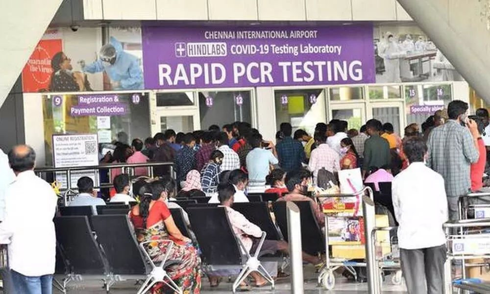 A scene at the holding centre at the Chennai airport, where passengers wait for their RT-PCR results. Photograph used for representational purposes only