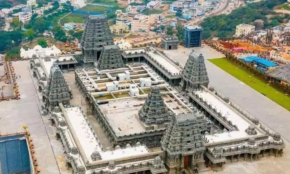 Drone image of Yadadri main temple
