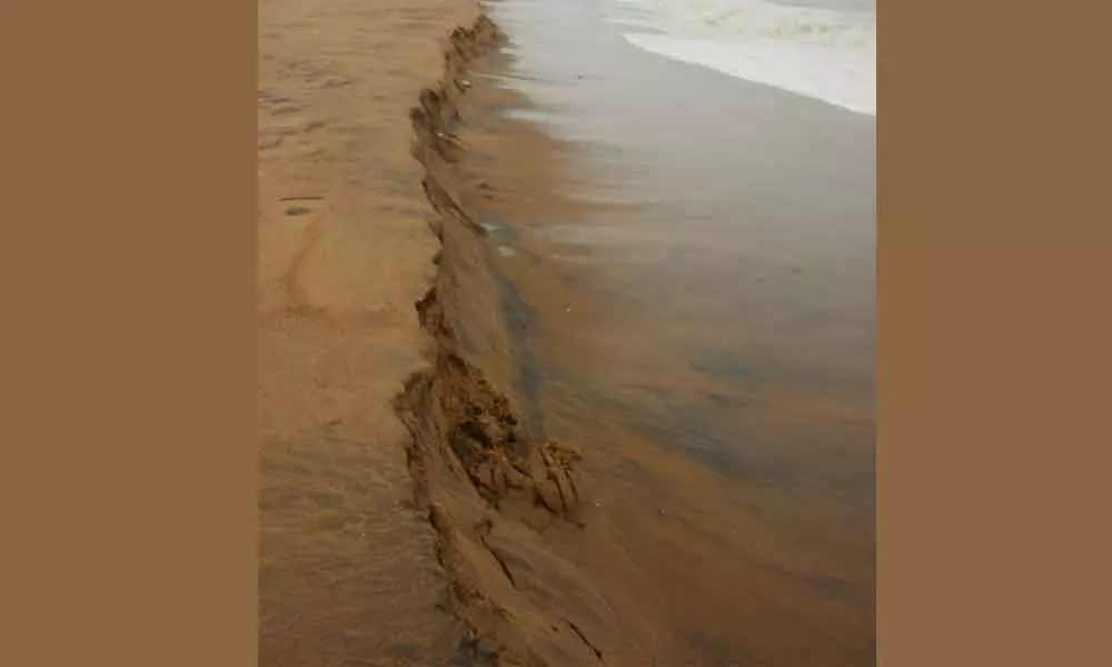 Beach area damaged near Iddivanipalem in Kaviti mandal due to cyclones