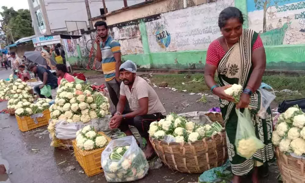 Cauliflower vendors at Station Road in Vizianagaram