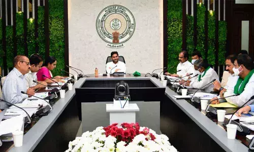 Chief Minister Y S Jagan Mohan Reddy reviews agriculture and allied sectors at his camp office in Tadepalli on Monday