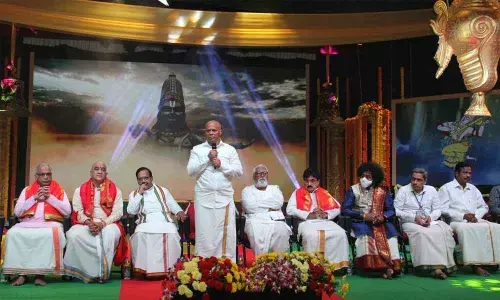 TTD Additional EO A V Dharma Reddy speaking at the inauguration of SVBC musical programme ‘Advi Alladivo’ held at Mahati Auditorium in Tirupati on Monday