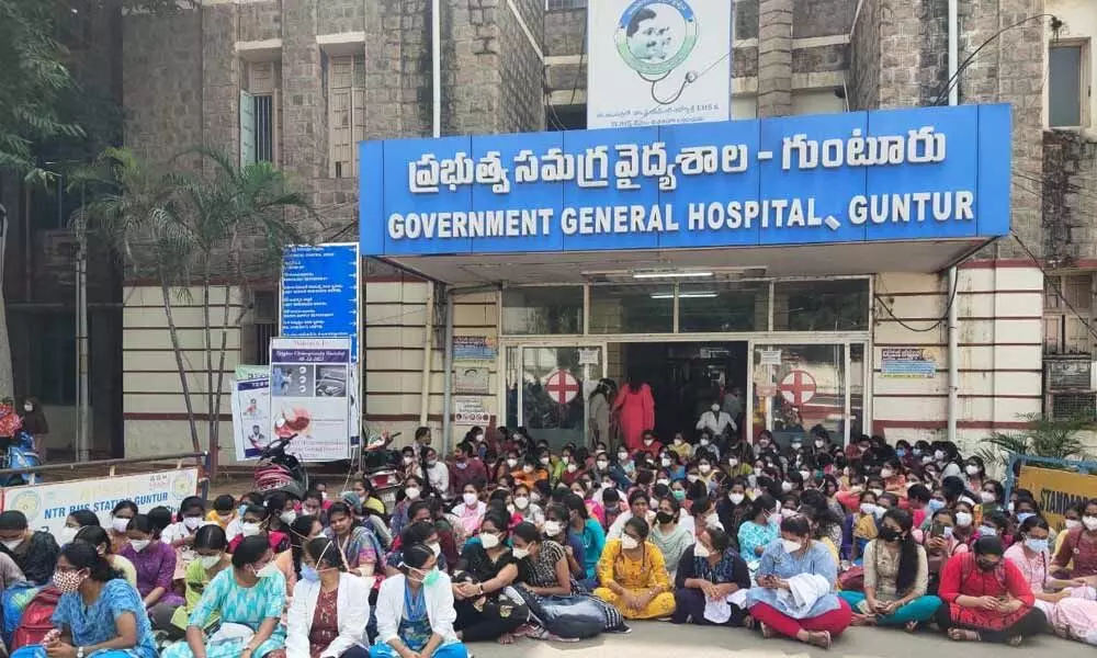Junior doctors staging a protest at GGH on Tuesday
