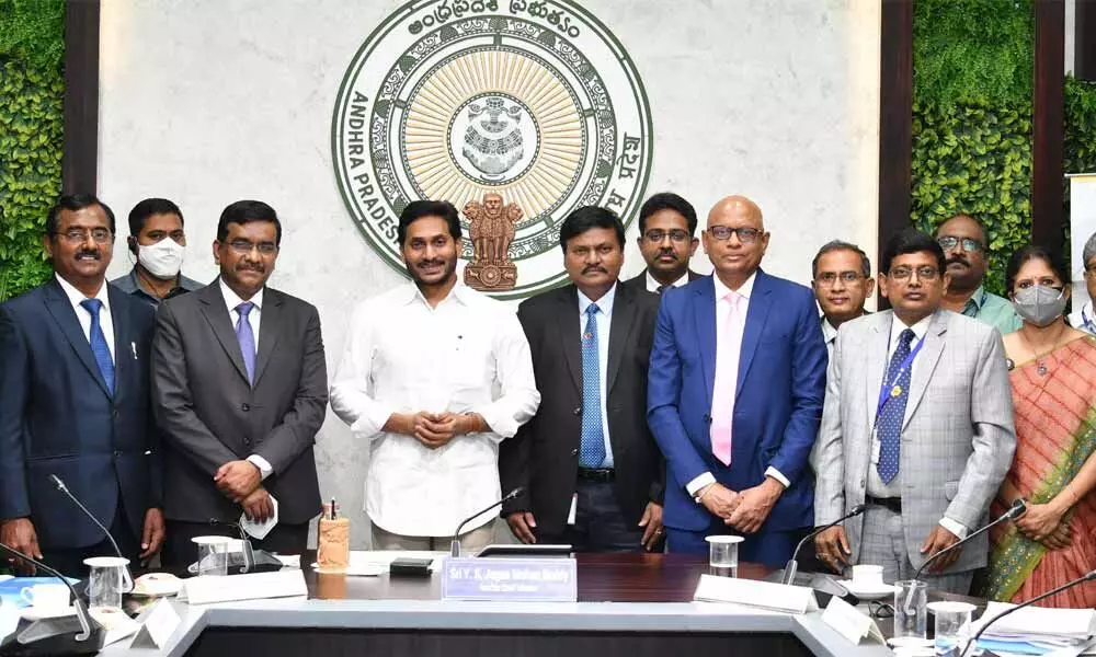 Chief Minister YS Jagan Mohan Reddy  at the state-level bankers meeting in Amaravati on Tuesday