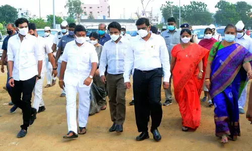Endowments Minister Vellampalli Srinivas along with district officials and temple board members visiting Durga temple in Vijayawada on Tuesday 	Photo: Ch Venkata Mastan