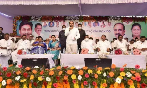 Minister for Forests and Electricity Balineni Srinivasa Reddy addressing a gathering in Chilakaluripet on Tuesday