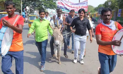 NGO Jwala founder Sunkari Prashanth taking part in a rally held in Warangal on Thursday