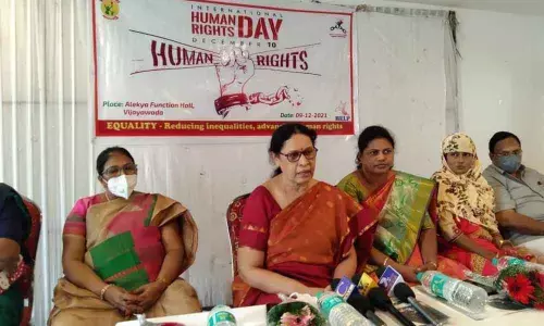 AP Stater Mahila Commission director R Suez addressing the meeting in Vijayawada on Thursday.